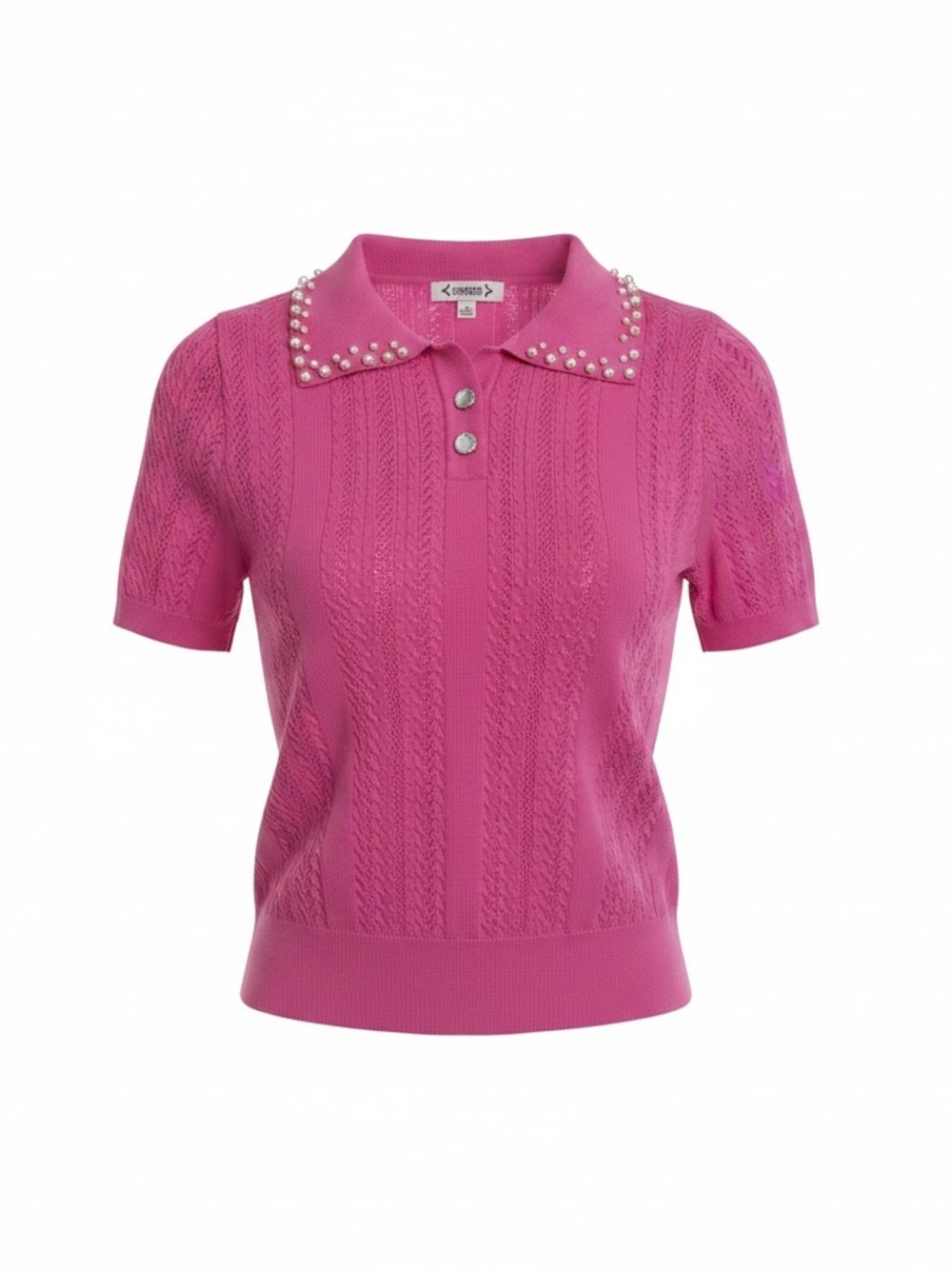 Nanette Lepore Hot Pink Pearl-Collar Short Sleeve Knit Top